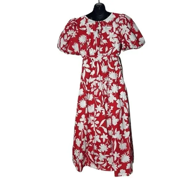 Moon River women’s large tiered maxi dress puff sleeve floral side tie - Picture 6 of 10